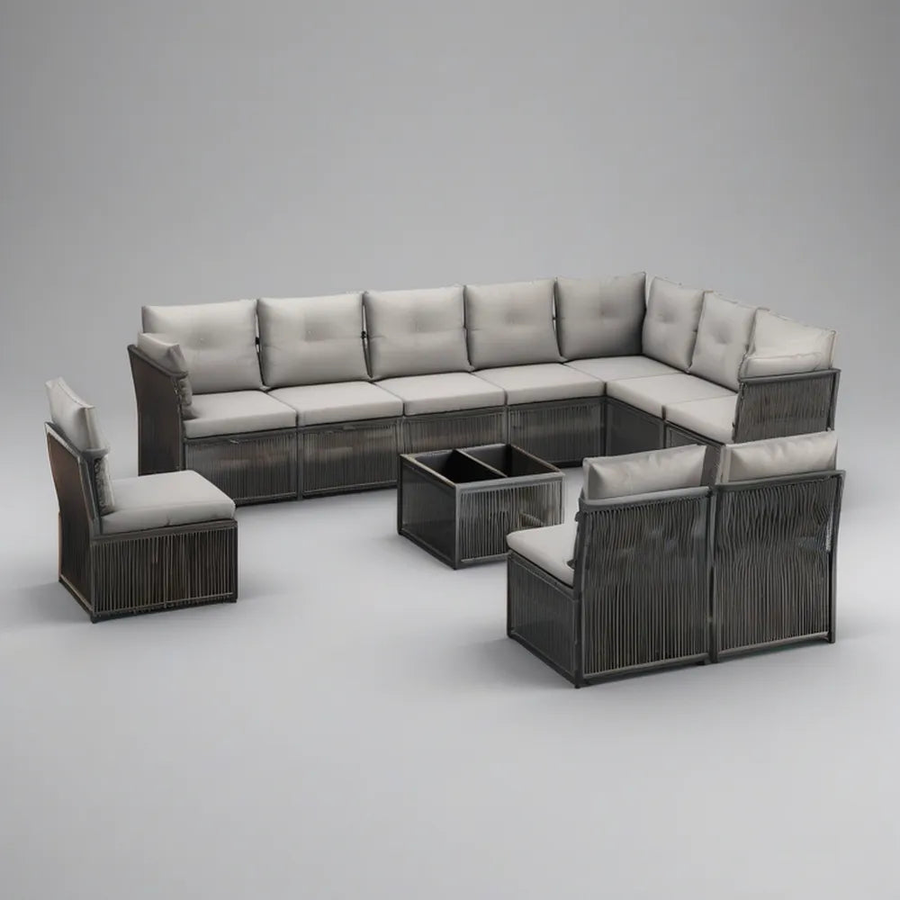 4dílná zahradní rohová sedací souprava z hliníku a PE výpletu, tmavě a světle šedá, 300 × 220 × 78 cm